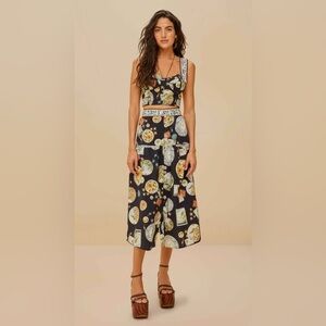 Farm Rio Black Trip Souvenir Organic Cotton Midi Skirt!